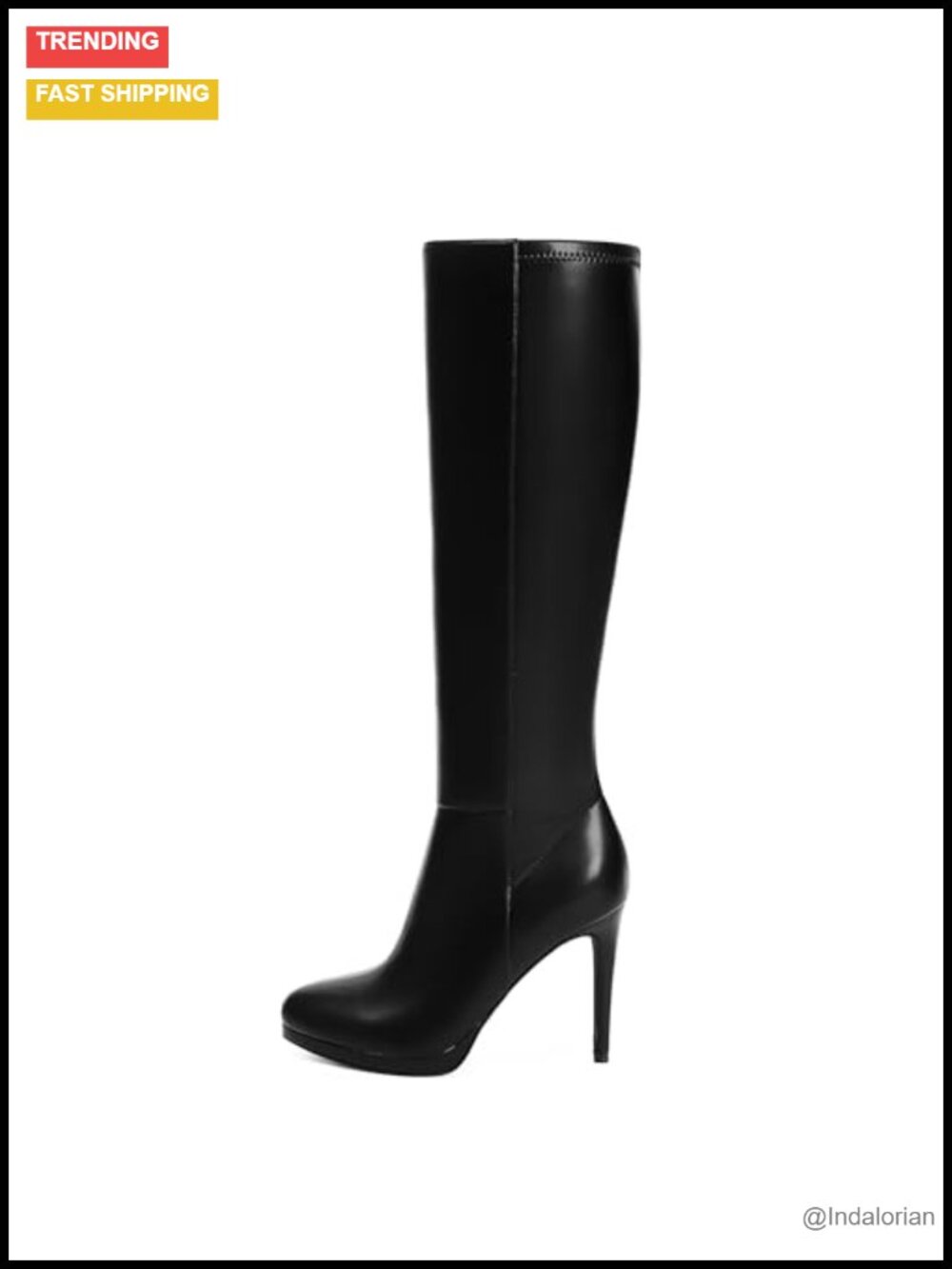 Knee High Platform Boots Womens Round Toe Stiletto Heel PU Leather Tall